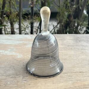 Murano Italy Black Gold Swirl Pattern Art Glass Bell